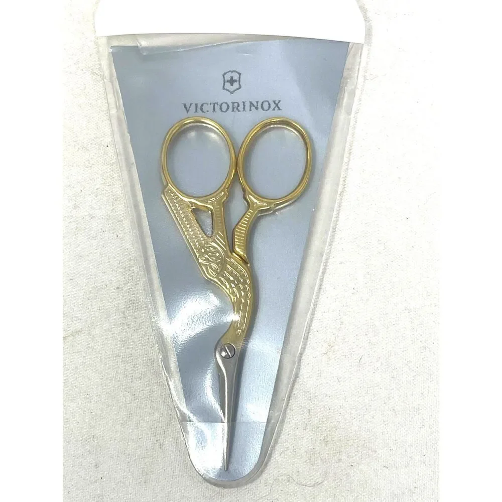 Vintage Victorinox Golden Crane Stork Bird Scissors Gold Sewing Embroidery 3-1/2